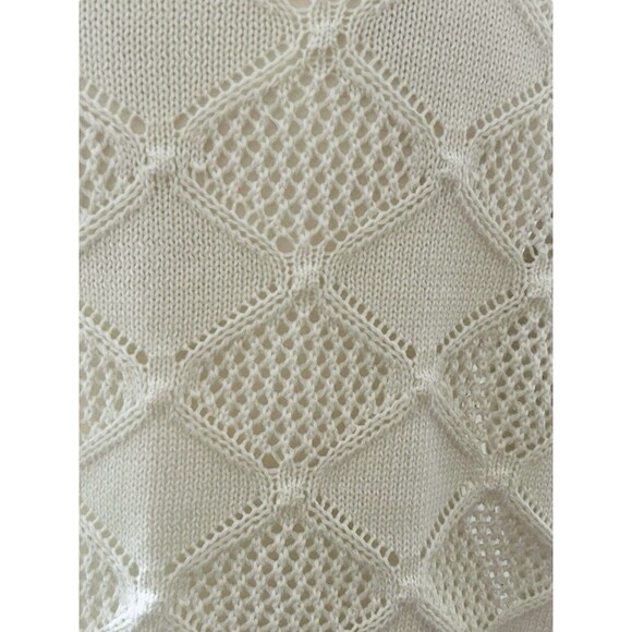 Oversized Crew Neck Ivory Knit Sweater Diamond Pattern Novelty Stitch Women’s 1X - Picture 4 of 10